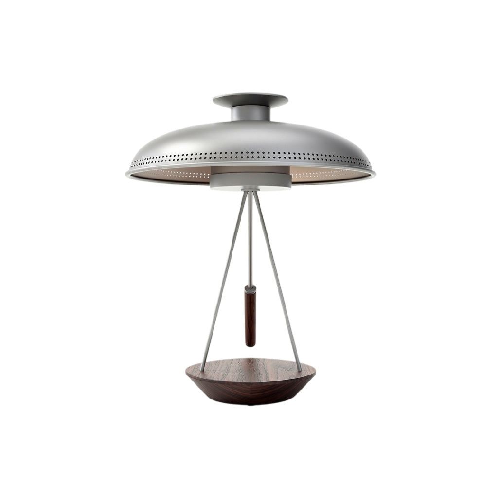 **Technologia Oświetleniowa: Lampa Wisząca z Metalowym Kloszem i Drewnianą Podstawą**